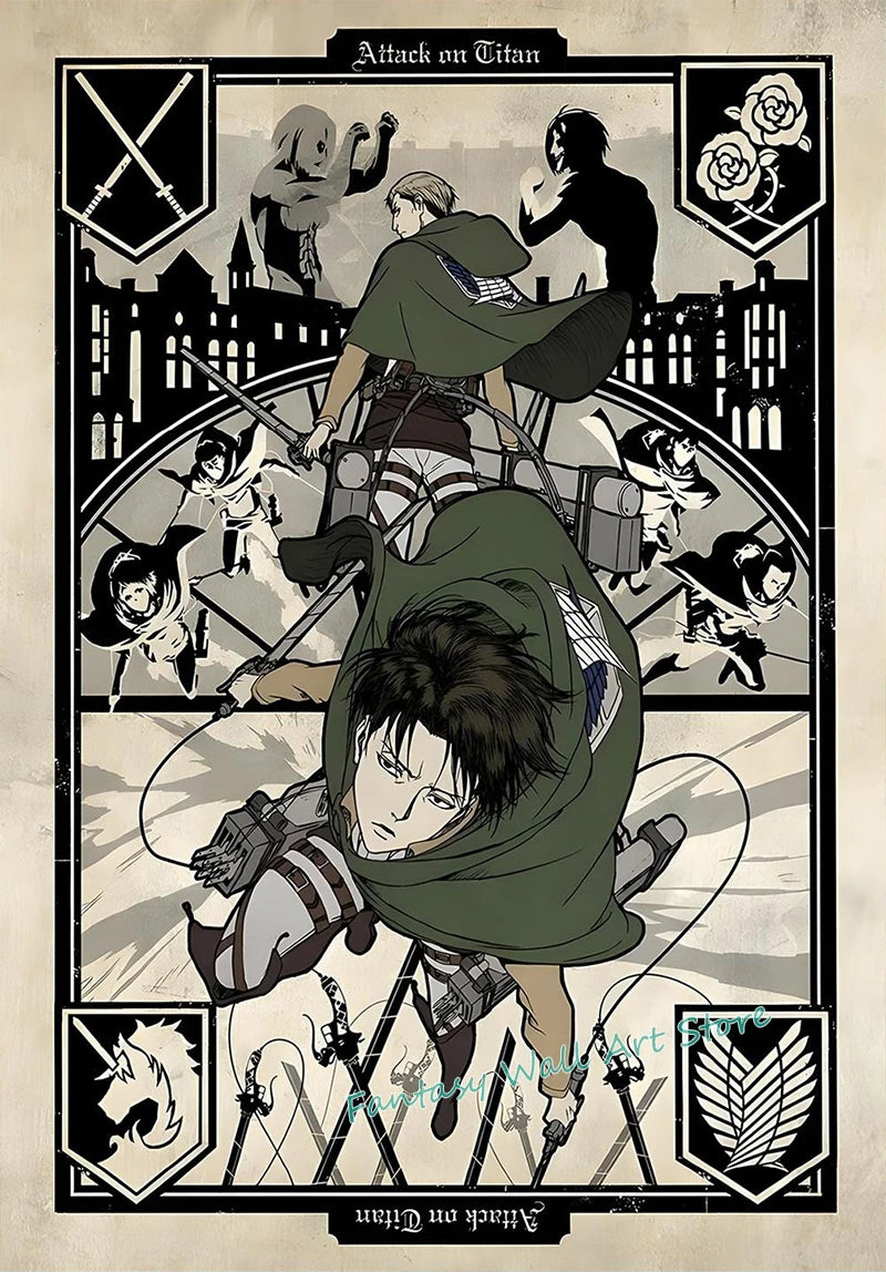 A-ttack-on-Titan Anime Levi Ackerman Eren Yeager Anime Characters Series Poster Canvas Painting Wall Pictures Home Room Decor
