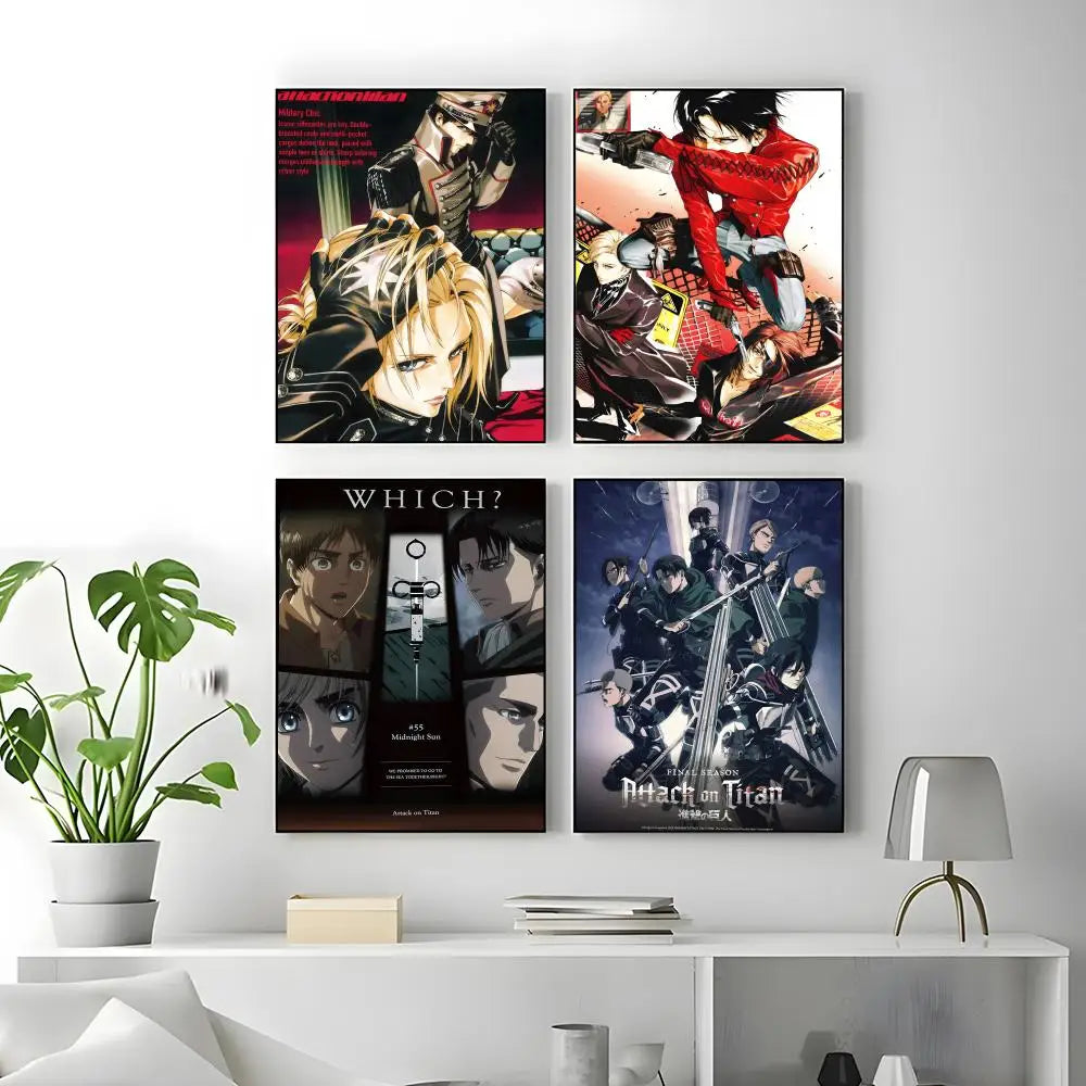 Anime Attack on Titan Poster Stickers Painting Self-Adhesive Wall Decals for Room Home HD Decor Gift