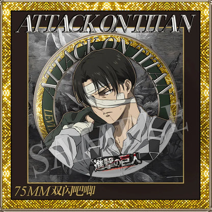 Attack on Titan 75mm Double Flash PET Matte Laminated Badge Mikasa Levi Ackerman Anime Merchandise Action Figure Collectible