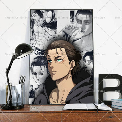 1PC Anime Attack On Titan Eren Jeager Poster Self-adhesive Art Waterproof Paper Sticker Coffee House Bar Room Wall Decor