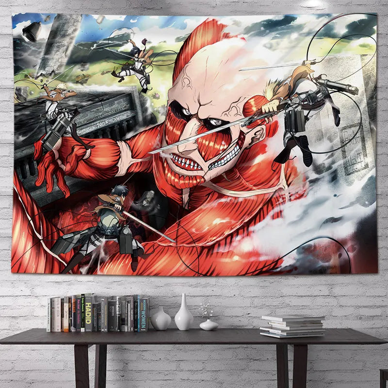 Attack on Titan Anime Tapestry Vertical Cartoon Wall Hanging Art Tapestry for Dorm Bedroom Living Room Home Decoration