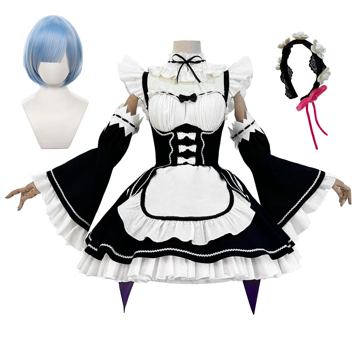HOLOUN Zero Anime Rem Cosplay Costume Wig Lolita Maid Dress