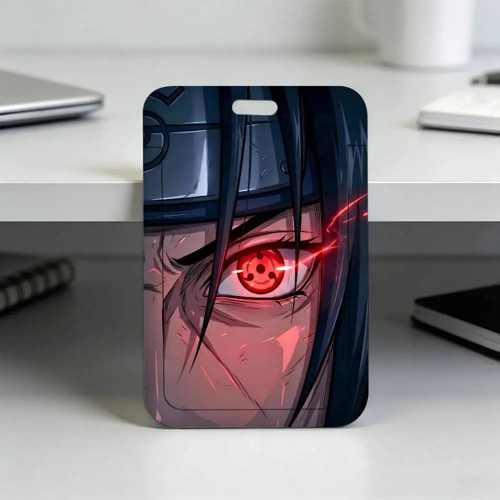 Anime N-NARUTO Akatsuki Itachi Sharingan Transparent Card Holder Employee Plastic Slide Cover Lanyard Work Business ID Bag Bus