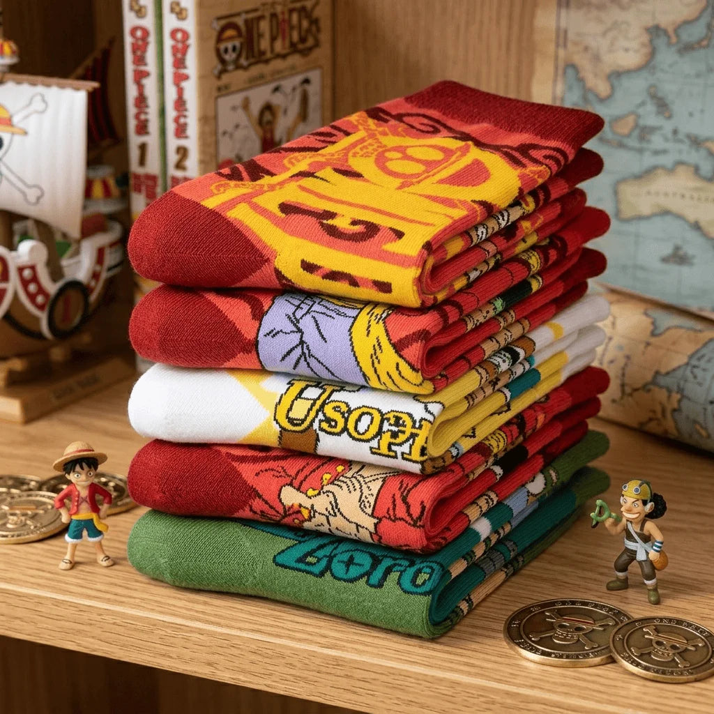 Unisex One Piece Anime Crew Socks Luffy Zoro Gear 5 Cotton Cartoon Streetwear Hosiery for Fans