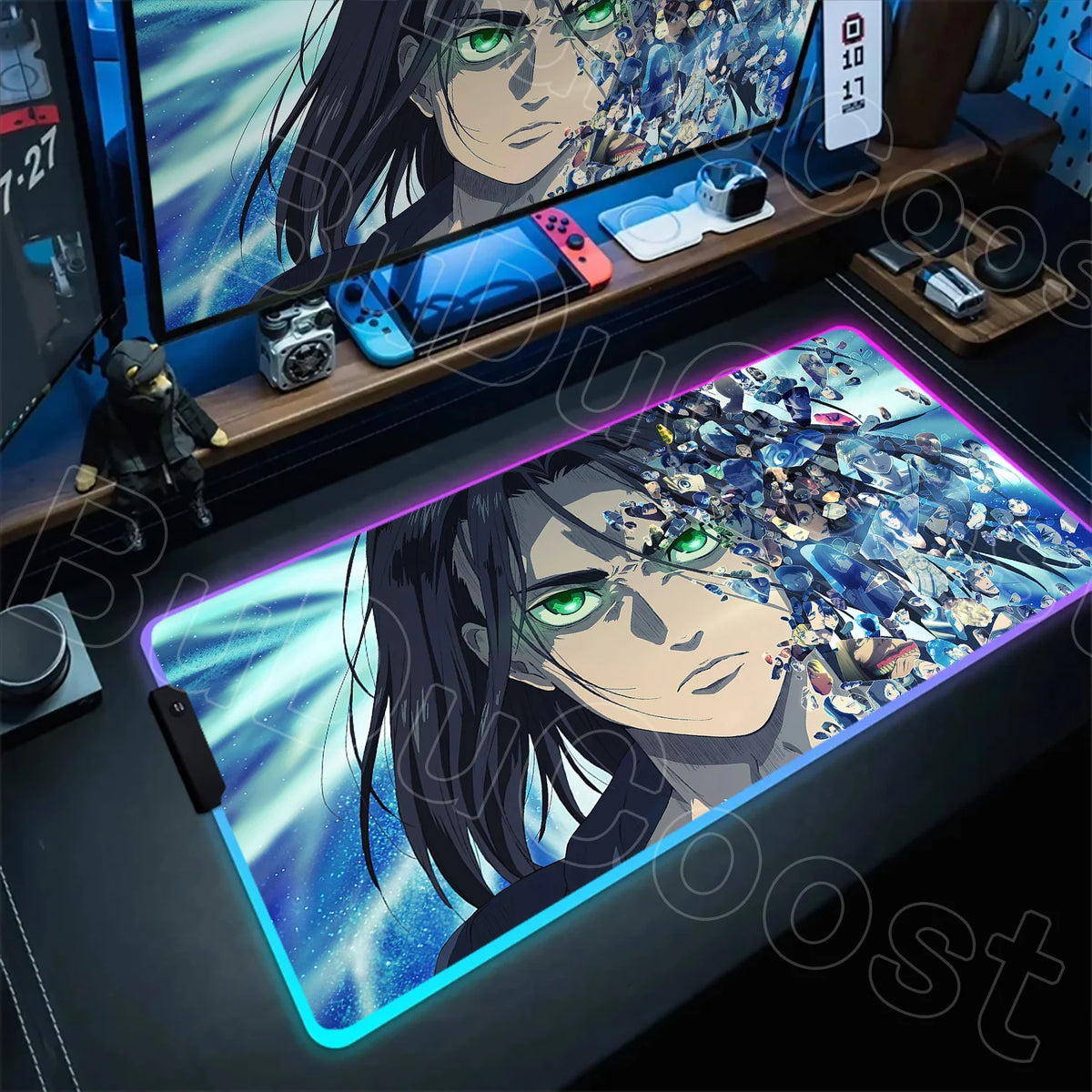 Large RGB LED Mousepad Attack on Titan Mouse Pads Anime Cool Gaming Tapis De Souris Carpet Laptop XXL Gabinete Gamer Accessories