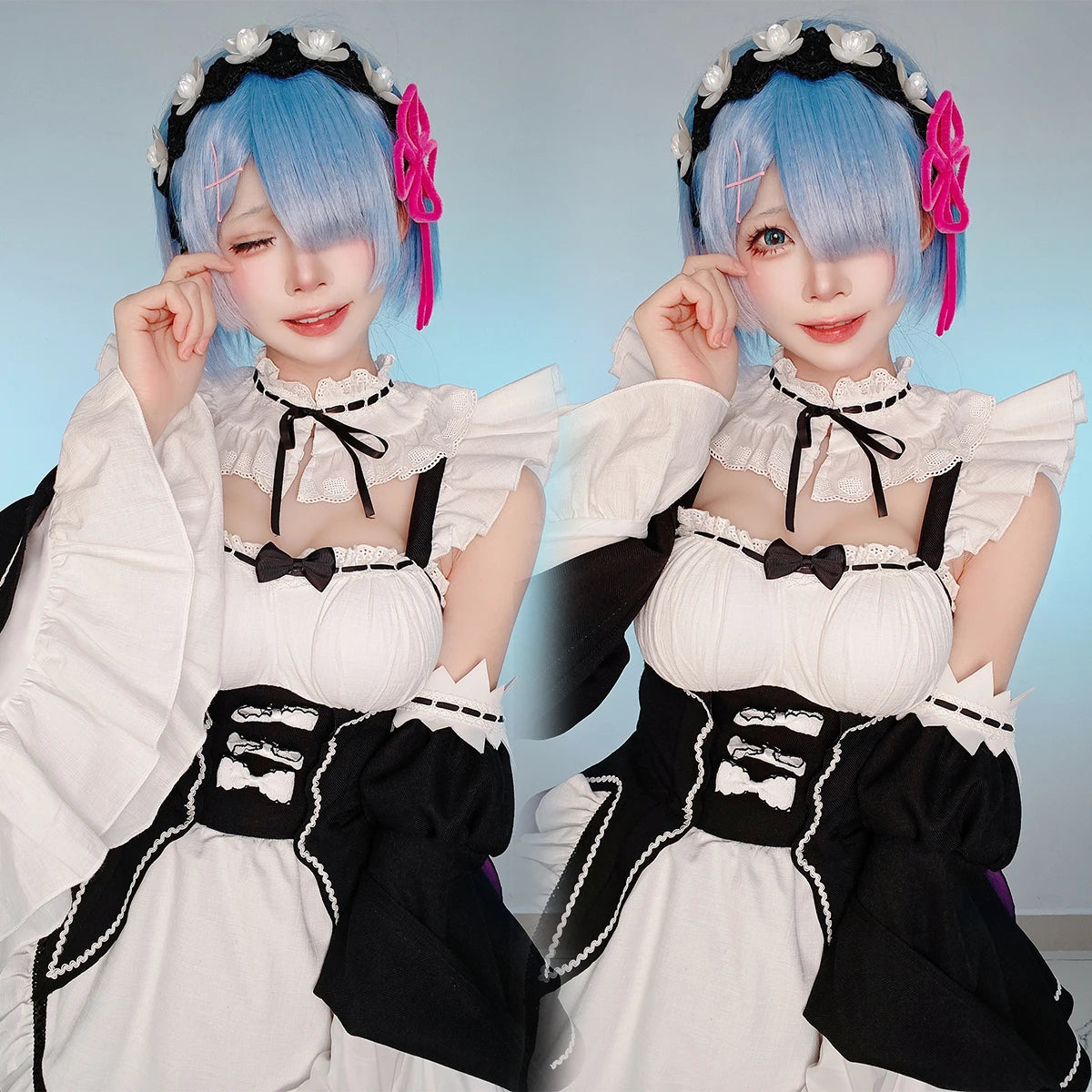 HOLOUN Zero Anime Rem Cosplay Costume Wig Lolita Maid Dress