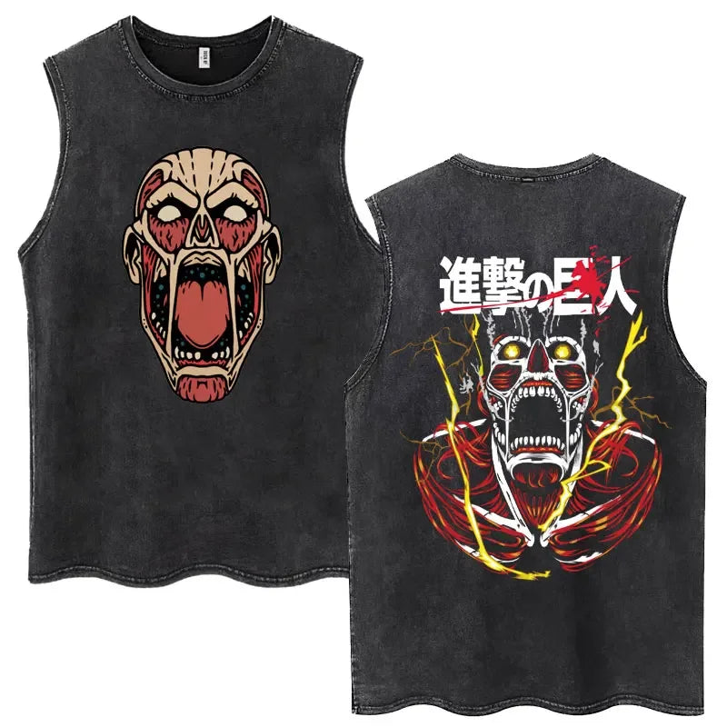 Anime Attack on Titan Eren Jaeger Graphic Vintage Washed Tank Tops Y2k Summer  Loose water washed vest for both men and women