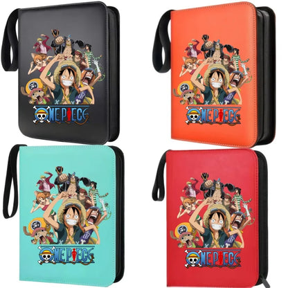 400pcs Large Capacity PU Zipper Card Album One Piece Luffy Zoro Nami 4-grid Loose-leaf Card Binder Anime Collectors Kids Gift