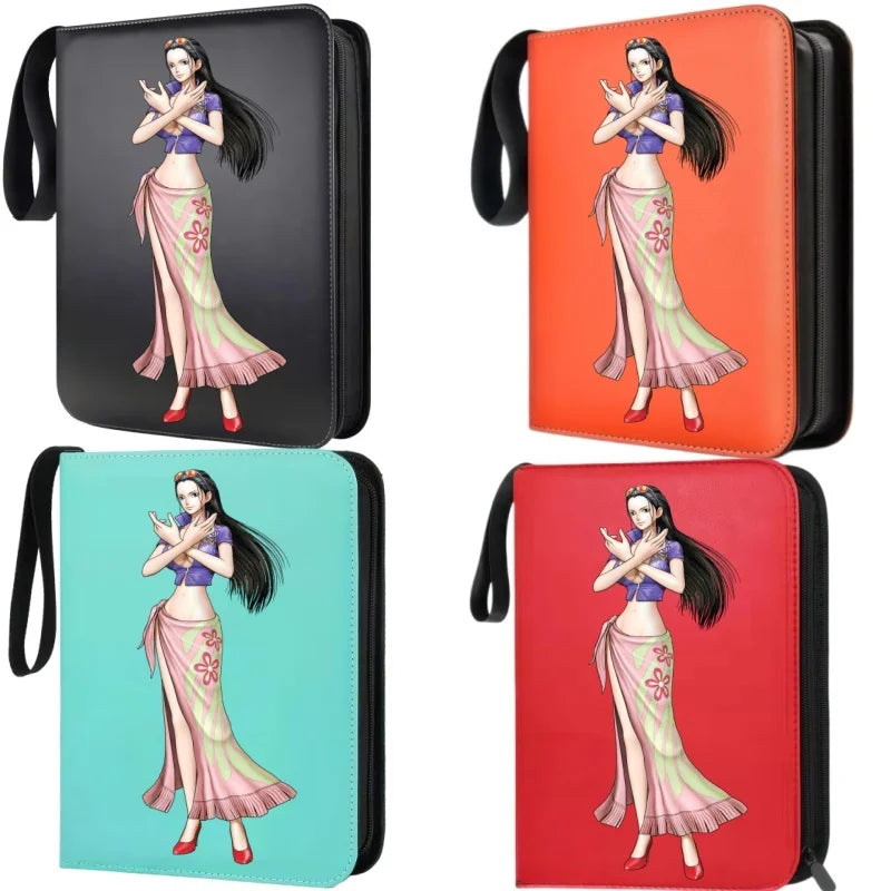 400pcs Large Capacity PU Zipper Card Album One Piece Luffy Zoro Nami 4-grid Loose-leaf Card Binder Anime Collectors Kids Gift