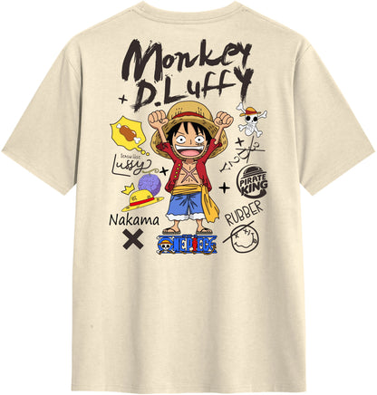 Summer 2026 One Piece Munchie D. Luffy "Hand-painted Graffiti Style" Trend Theme 100% Cotton Print T-shirt Adult Parent Top