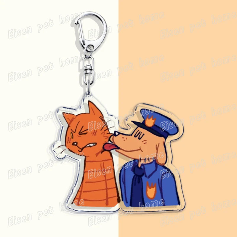 Dog Man Cat Keychain