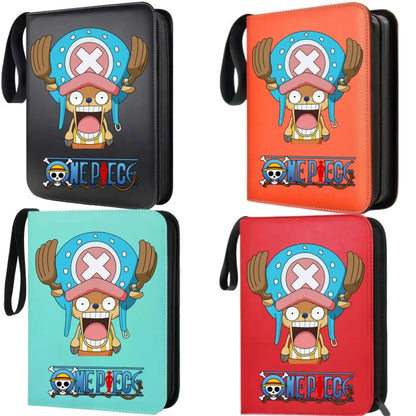 400pcs Large Capacity PU Zipper Card Album One Piece Luffy Zoro Nami 4-grid Loose-leaf Card Binder Anime Collectors Kids Gift