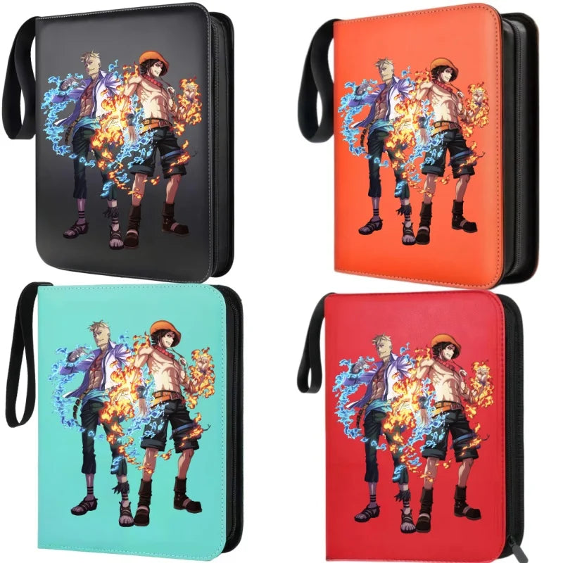 400pcs Large Capacity PU Zipper Card Album One Piece Luffy Zoro Nami 4-grid Loose-leaf Card Binder Anime Collectors Kids Gift