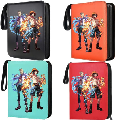400pcs Large Capacity PU Zipper Card Album One Piece Luffy Zoro Nami 4-grid Loose-leaf Card Binder Anime Collectors Kids Gift