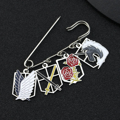 Anime Attack On Titan Safety Pin Survey Corps Garrison Training Corps Brooch AOT Four Divisions Emblem Rose Unicorn Sword Badge