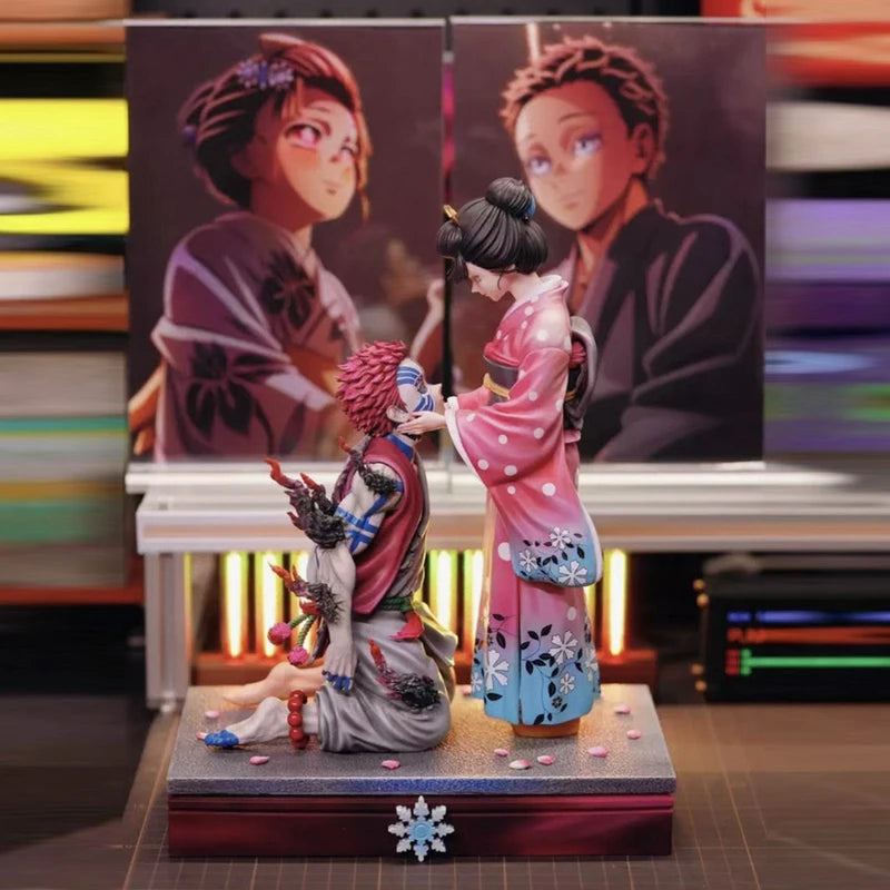 27cm Demon Slayer GK Akaza Koyuki Two Figures Scene Diorama Statue Anime Kimono Couple Collectible Model Toy Desktop Decor Gifts
