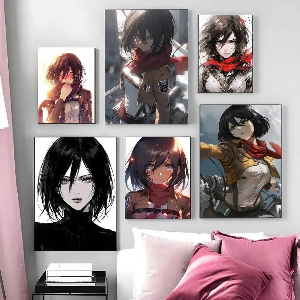 Mikasa Ackerman Anime Attack On Titan Posters Living Room Bar Cafe Quality Canvas Vintage Style Comics Painting Art Home Wall