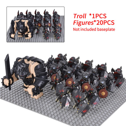 Giant Troll Monster 20Pcs Armored Orc Infantry Figures Medieval Army Building Bricks, Removable Shield Scene Collectible Toy﻿﻿