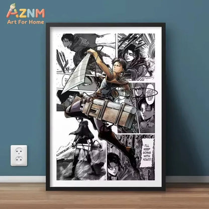 AZNM Attack on Titan Anime Manga Page Style Frameless Canvas Wall Art Levi Mikasa Armin Character Print for Bedroom Living Room
