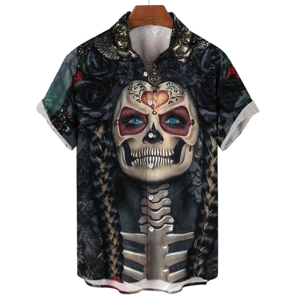 Japanese Anime Pattern Shirts 2023 Summer New men's Shirt 3D Printing Horror Print Hawaiian Clothing Personalized Design Men Top