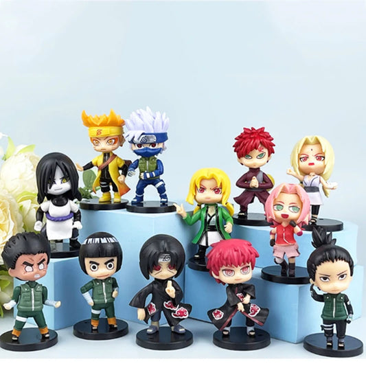12pcs One Anime Naruto Figure Shippuden Hinata Sasuke Itachi Kakashi Gaara Anime Q Version PVC Figures Toys Dolls Kid Gift