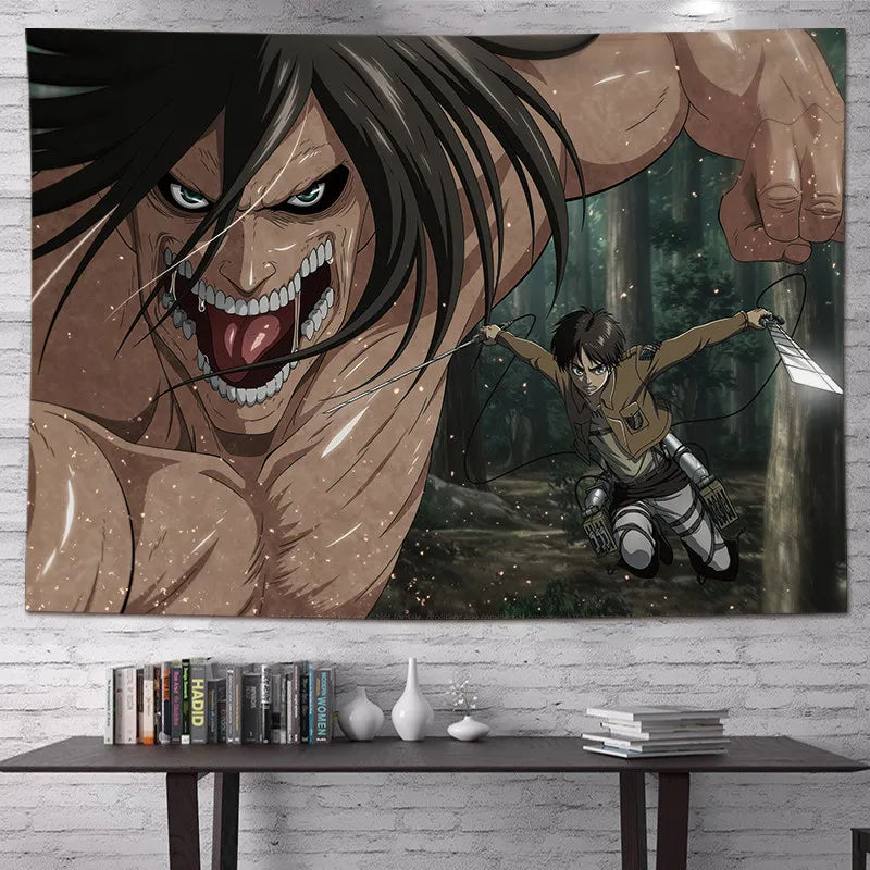 Attack on Titan Anime Tapestry Vertical Cartoon Wall Hanging Art Tapestry for Dorm Bedroom Living Room Home Decoration