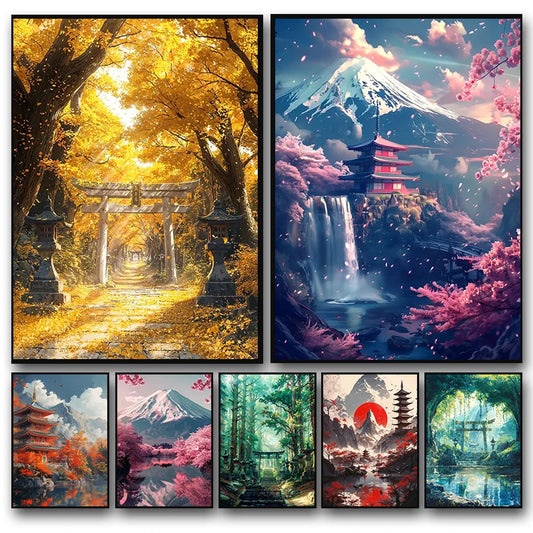 Japanese Shrine Architecture Aesthetic Forest Scenery Art Posters