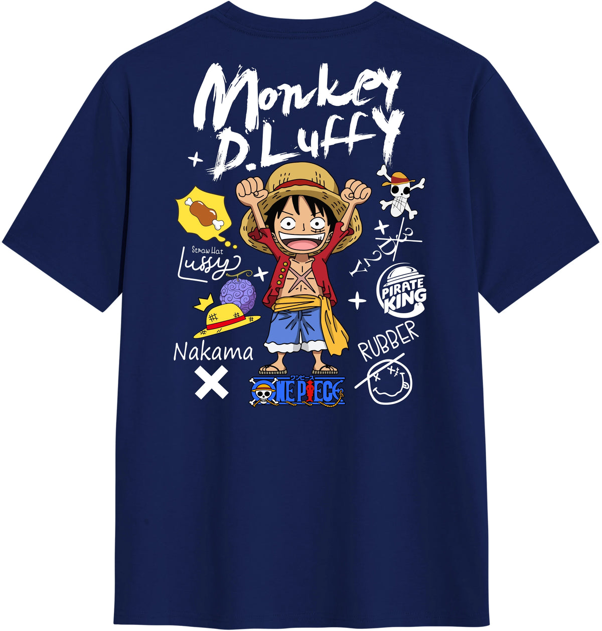 Summer 2026 One Piece Munchie D. Luffy "Hand-painted Graffiti Style" Trend Theme 100% Cotton Print T-shirt Adult Parent Top