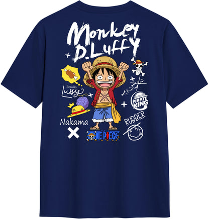 Summer 2026 One Piece Munchie D. Luffy "Hand-painted Graffiti Style" Trend Theme 100% Cotton Print T-shirt Adult Parent Top