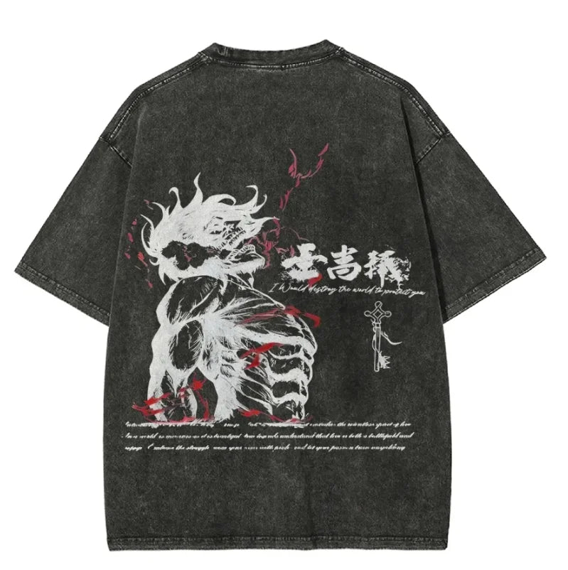 Attack on Titan Men and Women Summer Fashion Casual Clothing Retro Street Style Anime Printed Cotton T-shirt