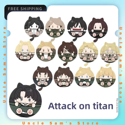 Attack On Titan Vol 2 Cat Ear Squeaky Mochi Anime Plush Pendant Levi Eren Mikasa Hange Erwin Anime Peripheral Bag Ornament Toy