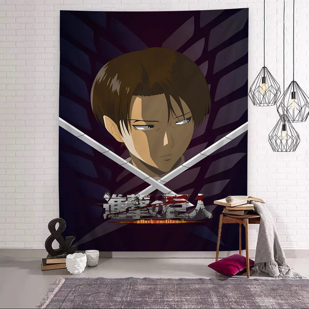 Attack on Titan Levi Ackerman Anime Printed Large Wall Tapestry Cheap Hippie Wall Hanging Bohemian Tapestries Mandala Home Decor