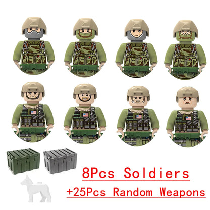 Military Special Forces SWAT Gangster Jeeps Off-Road Vehicle Assault Boat Model Soldier Weapons Building Block Toy For Children