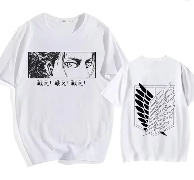 Attack on Titan Streetwear Men's T Shirt Eren Yeager Shingeki No Kyojin Anime 100% Cotton Women Tops Tees Casual High Quality