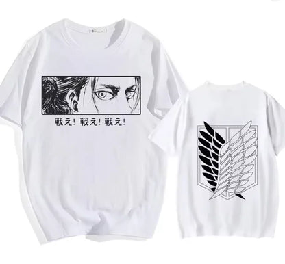 Attack on Titan Streetwear Men's T Shirt Eren Yeager Shingeki No Kyojin Anime 100% Cotton Women Tops Tees Casual High Quality