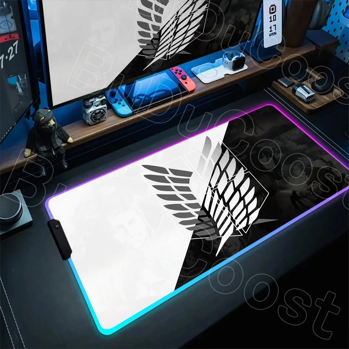 Large RGB LED Mousepad Attack on Titan Mouse Pads Anime Cool Gaming Tapis De Souris Carpet Laptop XXL Gabinete Gamer Accessories