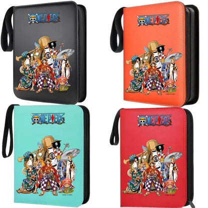 400pcs Large Capacity PU Zipper Card Album One Piece Luffy Zoro Nami 4-grid Loose-leaf Card Binder Anime Collectors Kids Gift