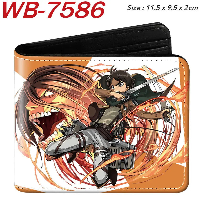 Attack On Titan Eren Jaeger Short Wallet Full Color Anime Character Printed Card Holder Coin Purse Pu Leather For Fans Gift