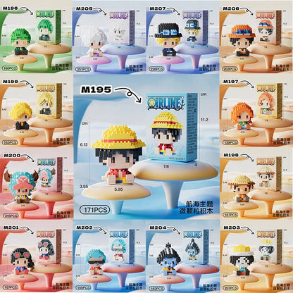 New ONE PIECE Sun God Nika Luffy Micro Action Block Chopper Ace Buggy 3D Anime Model Assembly Mini Bricks Figure Toys For Gift