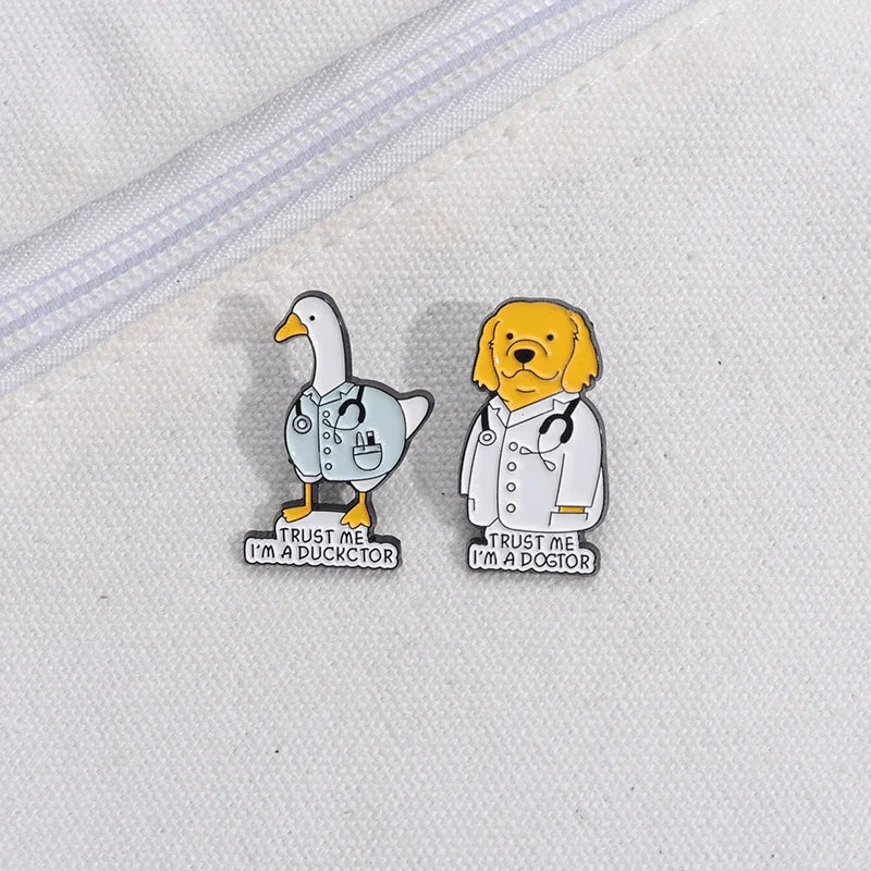 Cartoon Animal Doctor Brooch Enamel Pins Creative TRUST ME I'M A DOGTOR Brooches Clothes Lapel Badge Accessories Jewelry Gift