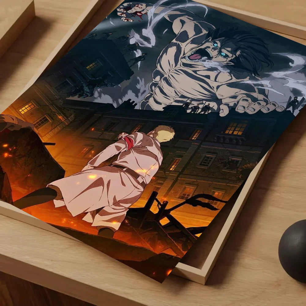 1pc Anime Attack On Titan Poster Self-adhesive Art Waterproof Paper Sticker Coffee House Bar Room Wall Decor