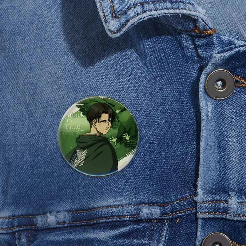 Attack on Titan Lapel Pins Creative Round Brooch Eren Yeager Levi Mikasa Cartoon Badge Pin Hat Clothes Accessories Jewelry Gift