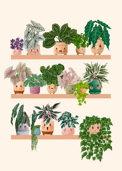 Trendy Cute Plants On A Shelf Posters Modern Quirky Plant Minimalism Prints Canvas Painting Wall Pictures Home Living Room Decor