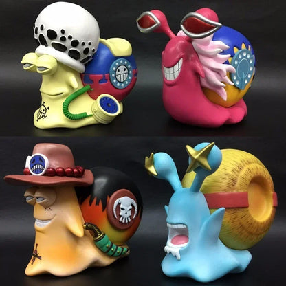 11cm Anime One Piece  Luffy & Ace Trafalgar Law + Doflamingo Den Den Mushi Telephone PVC Figures Toys Brinquedos