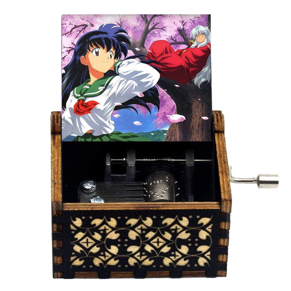 Wooden Black Attack on Titan Music Box Hand Cranked Home Decoration Carved Musical Box Halloween Valentine's Day Birthday Gift