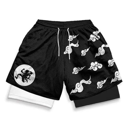 2026 Summer Bandai One Piece Character Symbols Anime Double Layer Fake Two Piece Gym Workout Shorts Quick-dry Comfy Lightweight