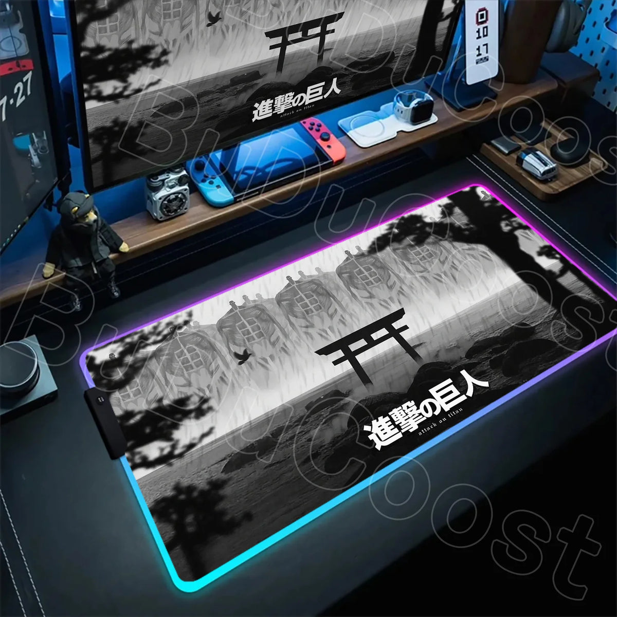 Large RGB LED Mousepad Attack on Titan Mouse Pads Anime Cool Gaming Tapis De Souris Carpet Laptop XXL Gabinete Gamer Accessories