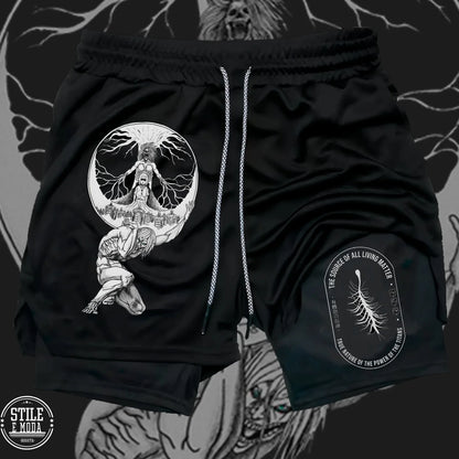 2026 New Men's/Women's Attack on Titan Nine Titans 2-in-1 Gym Shorts, Anime Character Print Breathable Fitness Sports Shorts