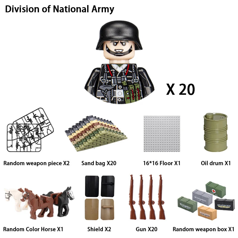 24pcs/batch WW2 Military Character WW2 Army Building Blocks Military Soldier Character Building Blocks Kids Holiday Gift Toys