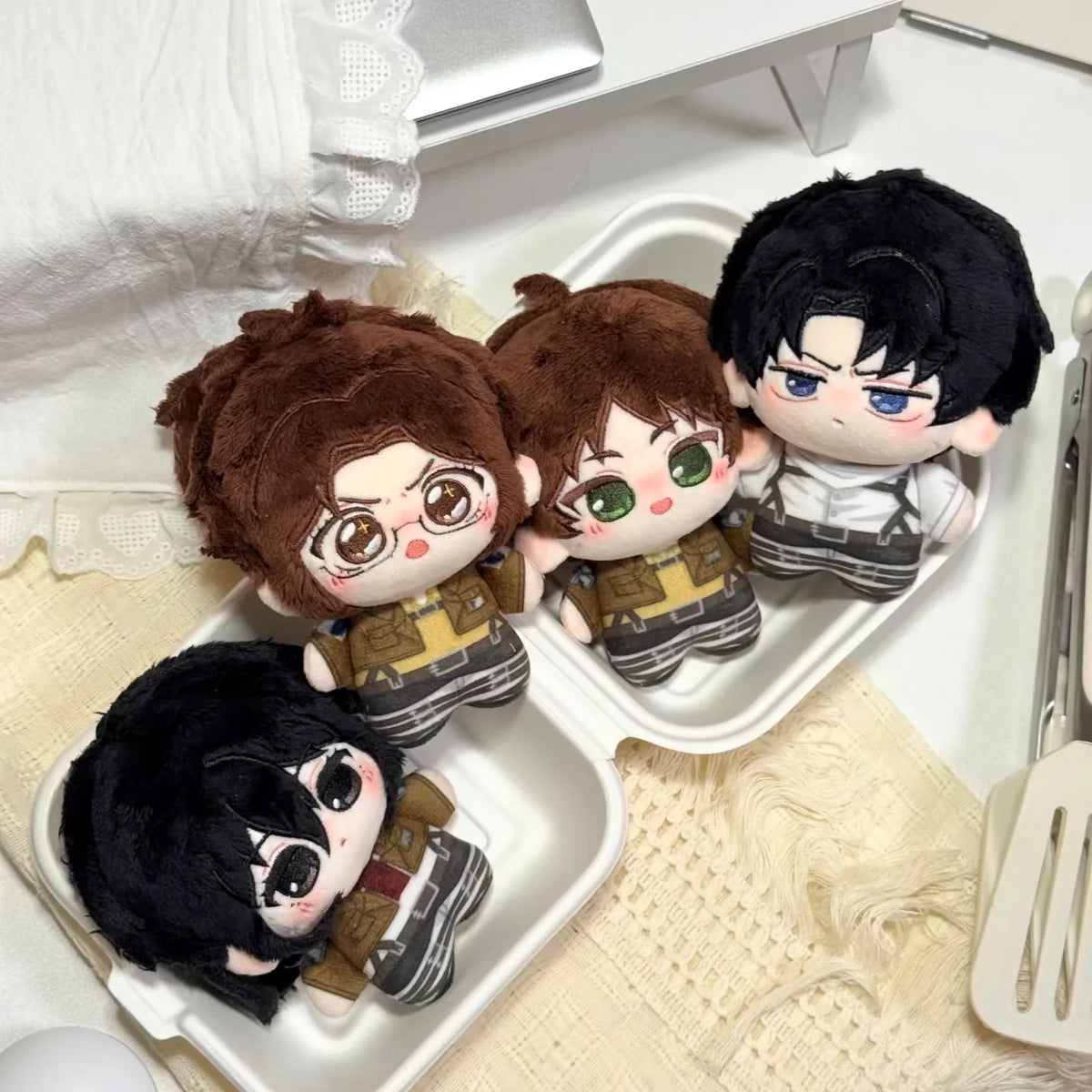 Anime Attack on Titan Fan-Made 10cm Plush Dolls & Keychains - Levi, Hange, Eren, Mikasa - Anime Stuffed Figure Pendant Gift